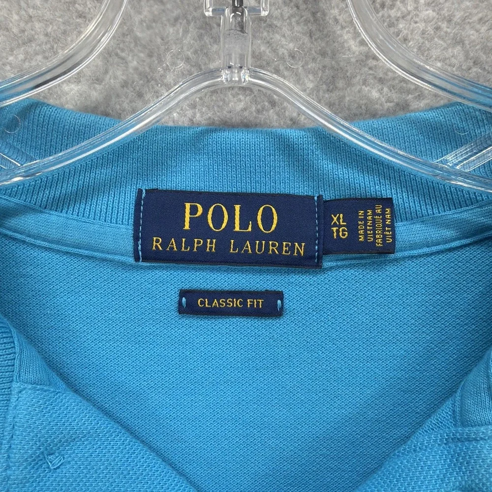 Ralph Lauren Polo Shirt Mens XL Blue Yellow Pony Classic Fit Short Sleeve Preppy